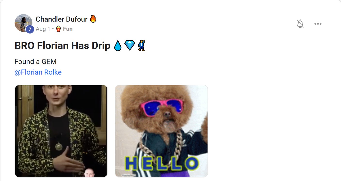 Skool post by Chandler Dufour: "BRO Florian Has Drip 💧💎🕺" - BRO Florian Has Drip 💧💎🕺 Found a GEM @Florian Rolke