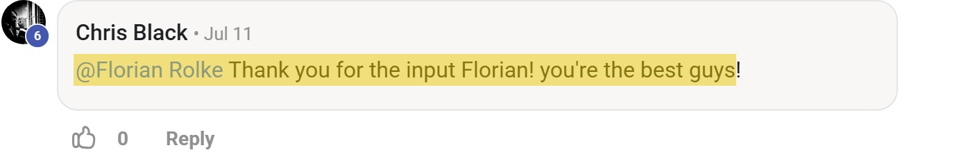 Skool comment by Chris Black: "@Florian Rolke Thank you for the input Florian! you're the best guys!" (thanking Florian Rolke)