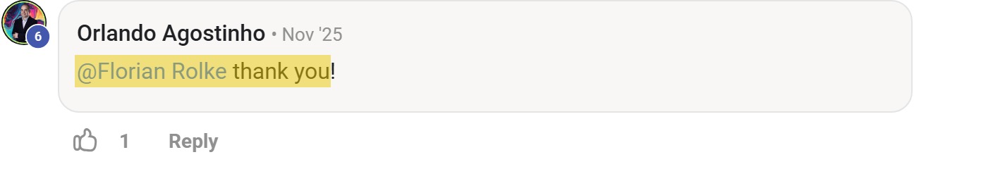 Skool comment by Orlando Agostinho: "@Florian Rolke thank you!" (thanking Florian Rolke)
