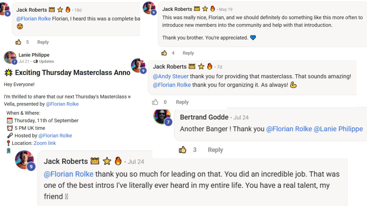Skool community feedback for Florian Rolke: Jack Roberts, Bertrand Godde